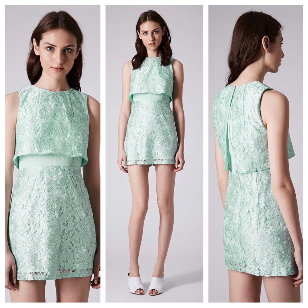 Womens topshop shift dress lace mint petite size 2